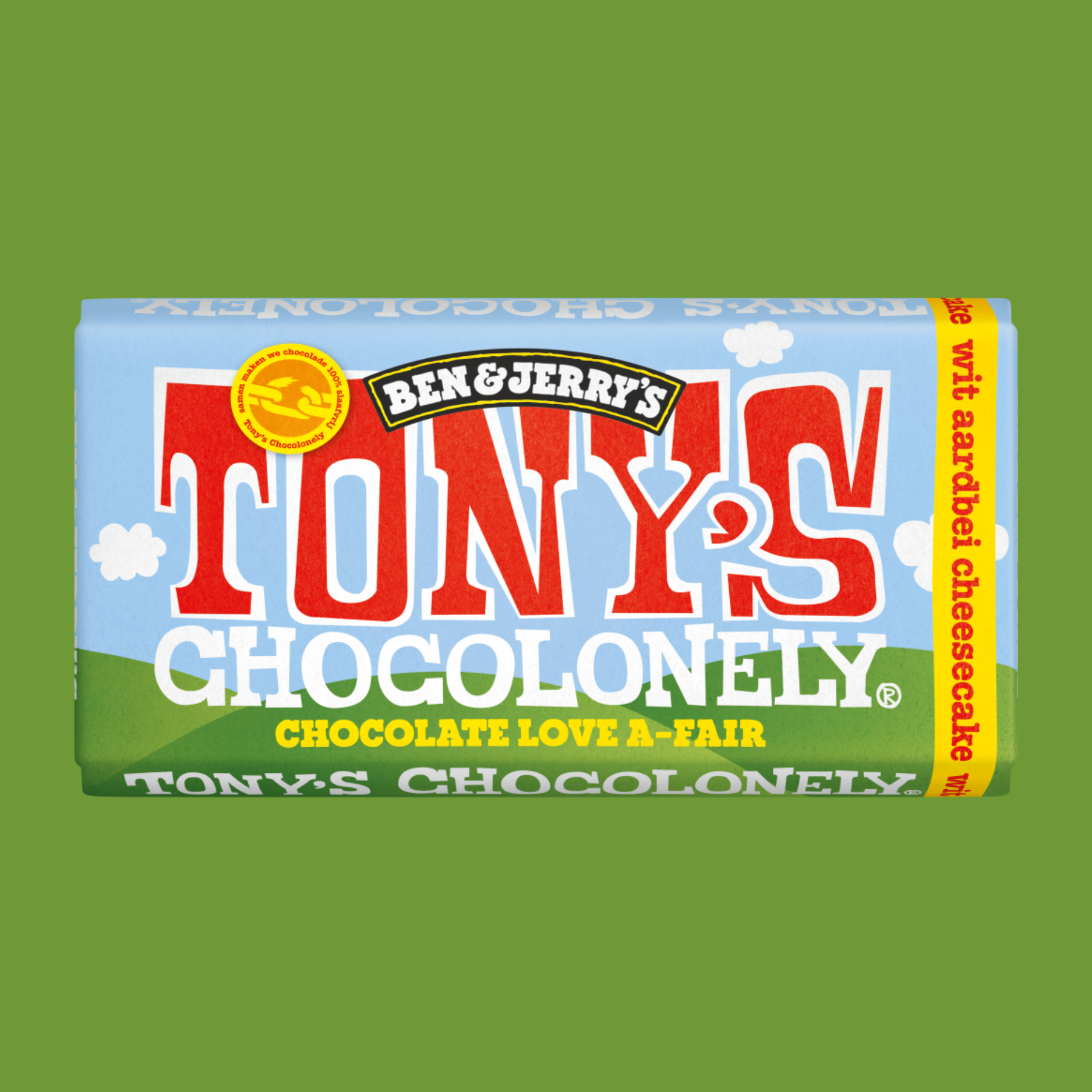 Tony's Chocolonely (Ben & Jerry's) wit aardbei cheesecake 180 gram