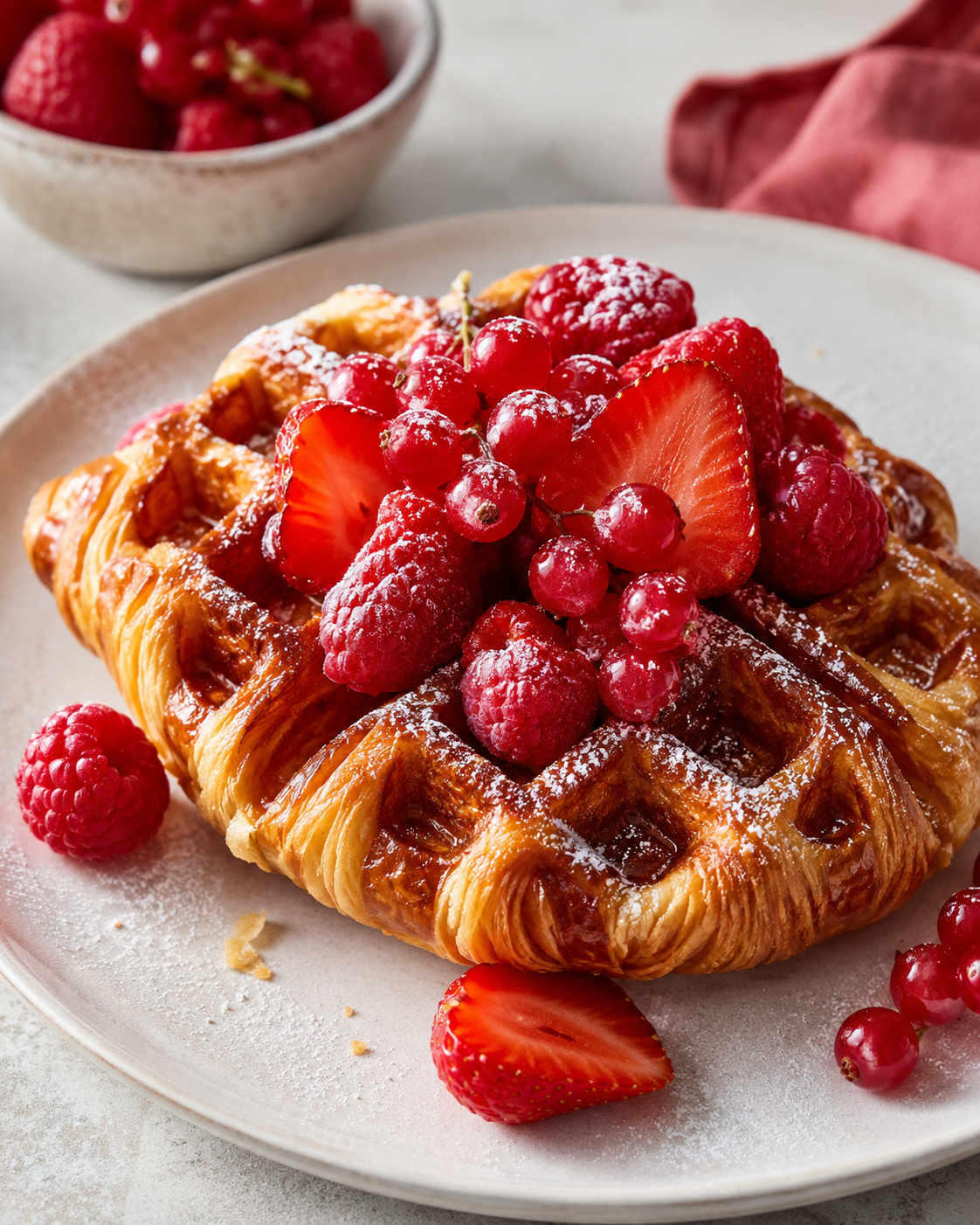 Croissantwafel met rood fruit